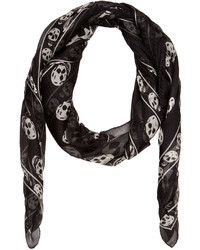 Мужской черный шелковый шарф от Alexander McQueen