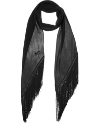 Женский черный шелковый шарф