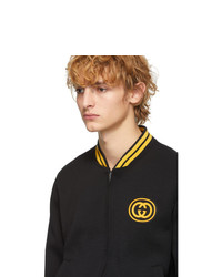 Мужской черный шерстяной бомбер с принтом от Gucci