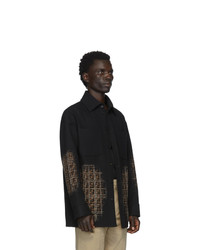 Мужской черный шерстяной бомбер от Fendi