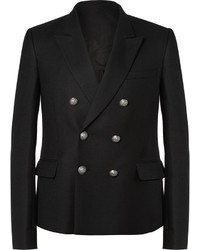Черный шерстяной двубортный пиджак