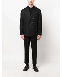 Мужской черный шерстяной двубортный пиджак в вертикальную полоску от Brunello Cucinelli