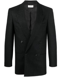 Мужской черный шерстяной двубортный пиджак в вертикальную полоску от Saint Laurent