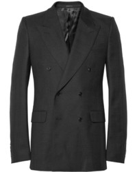 Мужской черный шерстяной двубортный пиджак от Alexander McQueen