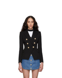 Женский черный шерстяной двубортный пиджак от Balmain