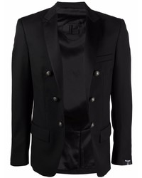Мужской черный шерстяной двубортный пиджак от Balmain