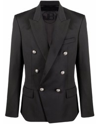 Мужской черный шерстяной двубортный пиджак от Balmain
