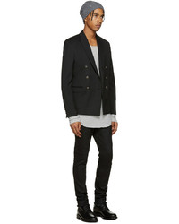 Мужской черный шерстяной двубортный пиджак от Pierre Balmain