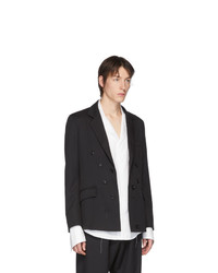 Мужской черный шерстяной двубортный пиджак от Sulvam