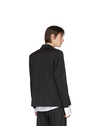 Мужской черный шерстяной двубортный пиджак от Sulvam