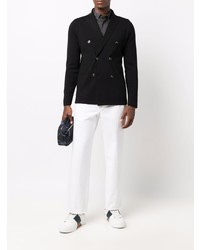 Мужской черный шерстяной двубортный пиджак от Dell'oglio