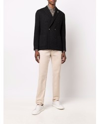 Мужской черный шерстяной двубортный пиджак от Lardini