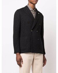 Мужской черный шерстяной двубортный пиджак от Lardini
