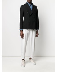 Мужской черный шерстяной двубортный пиджак от Tagliatore