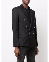 Мужской черный шерстяной двубортный пиджак от Balmain