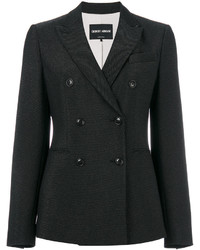 Женский черный шерстяной двубортный пиджак от Giorgio Armani