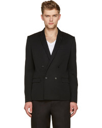 Мужской черный шерстяной двубортный пиджак от Juun.J