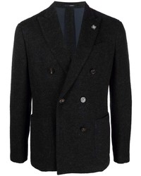 Мужской черный шерстяной двубортный пиджак от Lardini