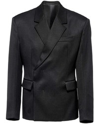 Мужской черный шерстяной двубортный пиджак от Prada