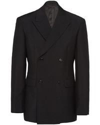 Мужской черный шерстяной двубортный пиджак от Prada