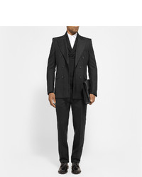 Мужской черный шерстяной двубортный пиджак от Alexander McQueen