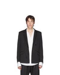 Мужской черный шерстяной двубортный пиджак от Sulvam