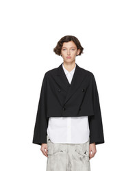 Женский черный шерстяной двубортный пиджак от Ys
