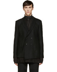 Мужской черный шерстяной двубортный пиджак