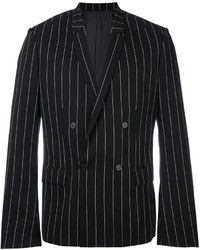 Черный шерстяной пиджак в вертикальную полоску