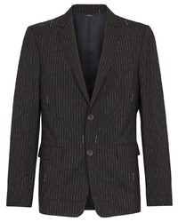 Мужской черный шерстяной пиджак в вертикальную полоску от Fendi