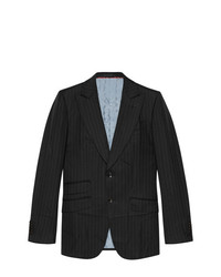 Мужской черный шерстяной пиджак в вертикальную полоску от Gucci