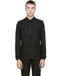 Мужской черный шерстяной пиджак в вертикальную полоску от Saint Laurent