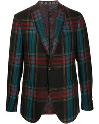 Мужской черный шерстяной пиджак в шотландскую клетку от Etro