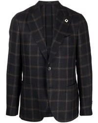 Мужской черный шерстяной пиджак в шотландскую клетку от Lardini
