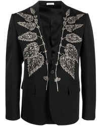 Мужской черный шерстяной пиджак с вышивкой от Alexander McQueen