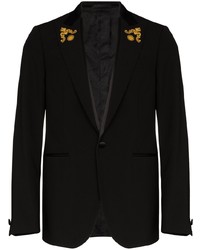 Мужской черный шерстяной пиджак с вышивкой от Versace