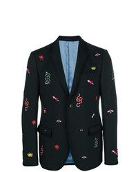 Мужской черный шерстяной пиджак с принтом от Gucci