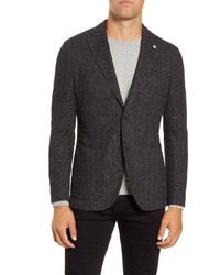 Черный шерстяной пиджак с узором "в ёлочку"