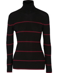 Черный шерстяной свитер в горизонтальную полоску