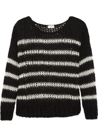 Женский черный шерстяной свитер в горизонтальную полоску от Saint Laurent