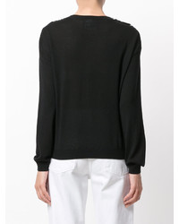 Женский черный шерстяной свитер с вышивкой от Moschino