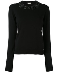 Женский черный шерстяной свитер с вышивкой от Fendi
