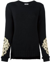 Женский черный шерстяной свитер с вышивкой от P.A.R.O.S.H.