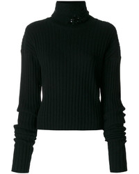 Женский черный шерстяной свитер с украшением от Aviu