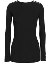 Женский черный шерстяной свитер с украшением от Balmain