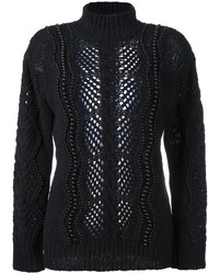 Женский черный шерстяной свитер с украшением от Ermanno Scervino