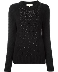 Женский черный шерстяной свитер с украшением от MICHAEL Michael Kors