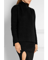 Женский черный шерстяной свитер с украшением от Thierry Mugler