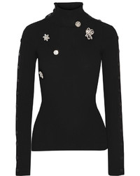 Женский черный шерстяной свитер с украшением от Preen by Thornton Bregazzi