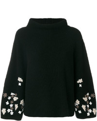Женский черный шерстяной свитер с цветочным принтом от Ermanno Scervino